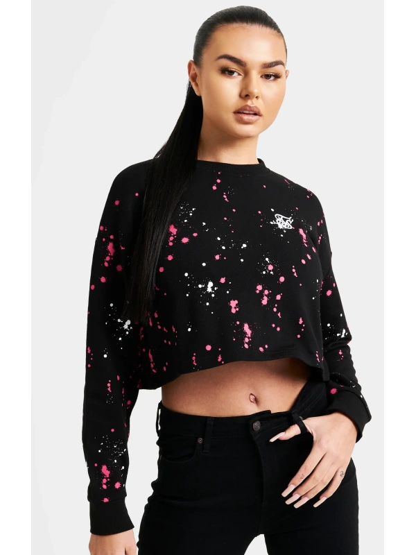SIKSILK Dressipluus värvipritsmetega, värv: must