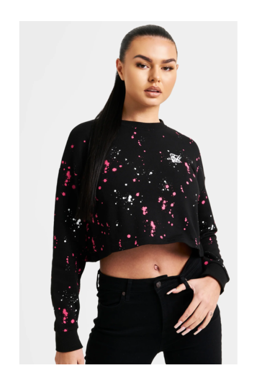 SIKSILK Dressipluus värvipritsmetega, värv: must