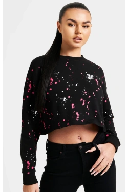 SIKSILK Dressipluus värvipritsmetega, värv: must