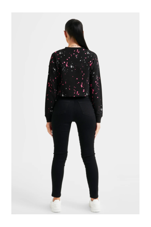 SIKSILK Dressipluus värvipritsmetega, värv: must