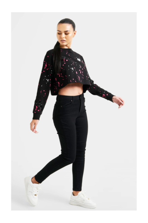 SIKSILK Dressipluus värvipritsmetega, värv: must