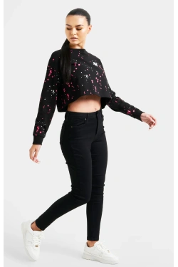 SIKSILK Dressipluus värvipritsmetega, värv: must