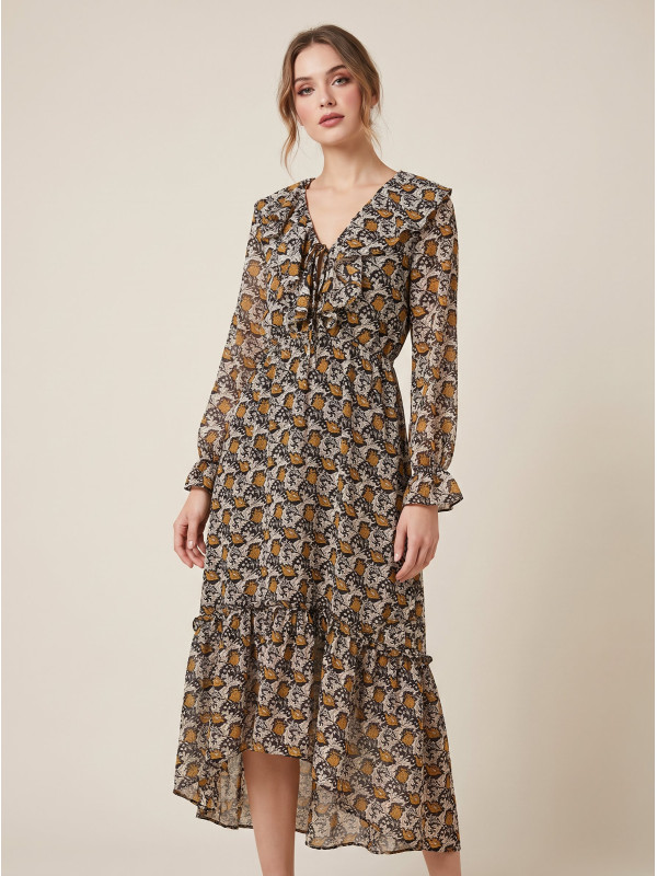Penny Paistey Flower Ruffle Maxi Dress