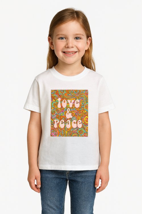 Girls' "Love & Peace" Printed T-Shirt
