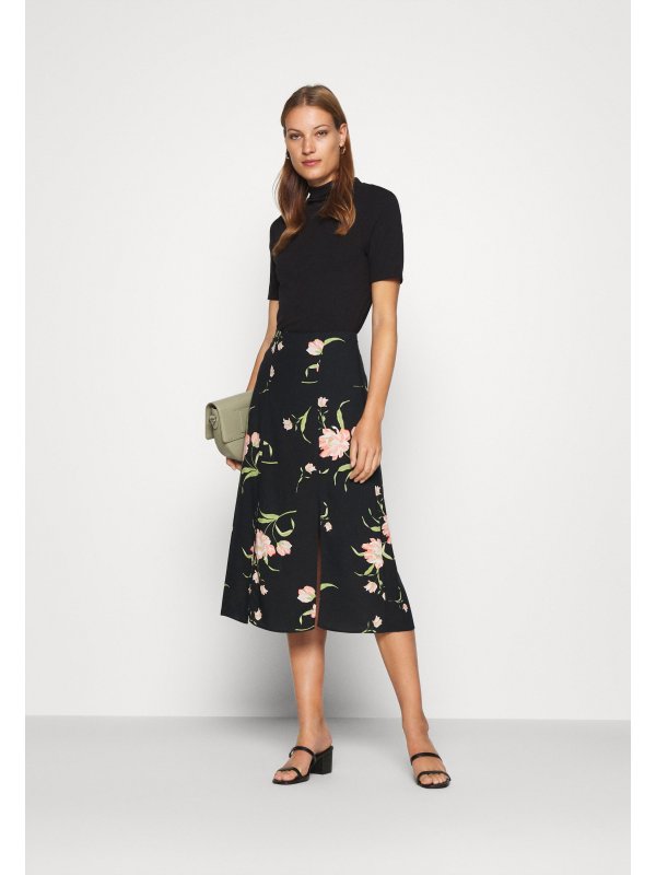 FLORAL SIDE SPLIT MIDI SKIRT - A-line skirt (small defect)