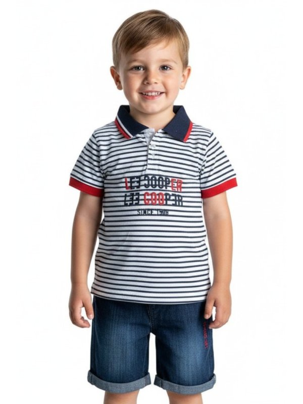 Boys' Set: Striped Polo Shirt and Denim Shorts