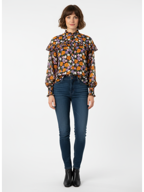 Women's Floral Blouse with Ruffles